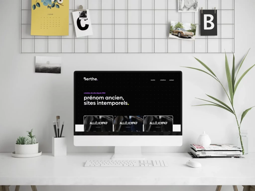 Présentation du site internet de Berthe affiché sur ordinateur dans un environnement de travail moderne.