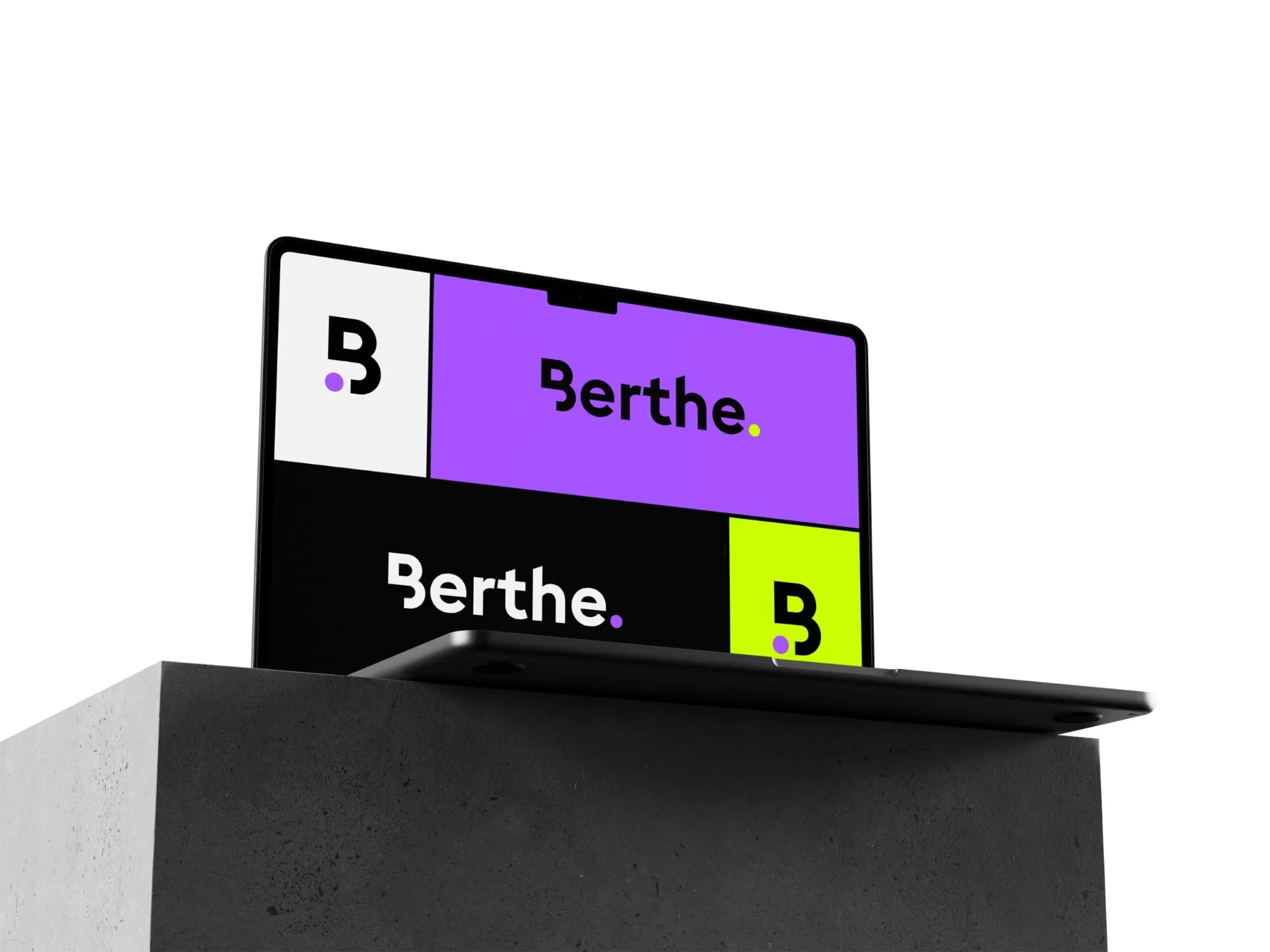 Mockup PC portable avec identité visuelle Berthe